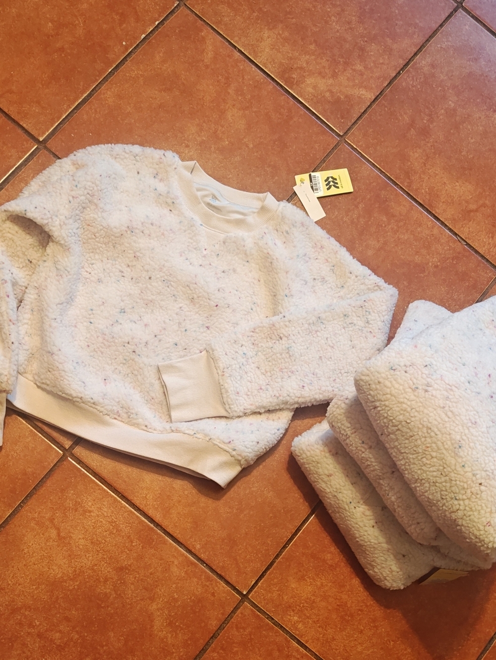all in motion Cream Sherpa Pullover with Multicolor Flecks